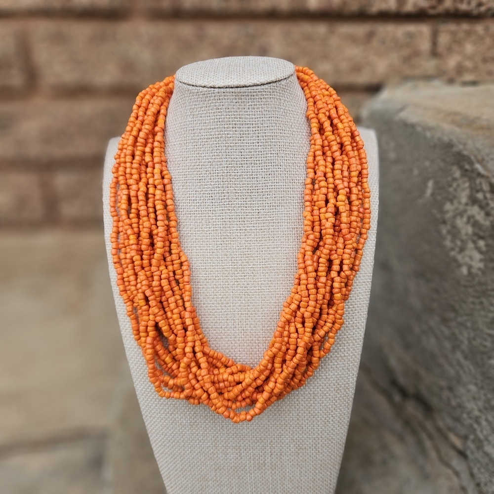 George Orange Beaded Necklace Multistrand Colorful Chunky Statement Jewelry